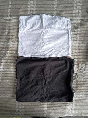 No Boundaries White and Black Strapless Crop Top Duo